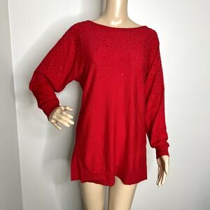 INC International Concepts Red Jeweled Crewneck Sweater